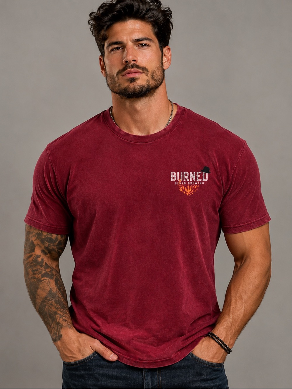 Brand Men’s Crewneck T-Shirt in Burgundy